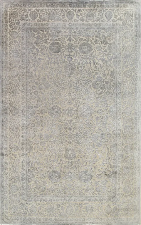 Ornate Gray Toned Rug with Delicate Floral Accents 8x12