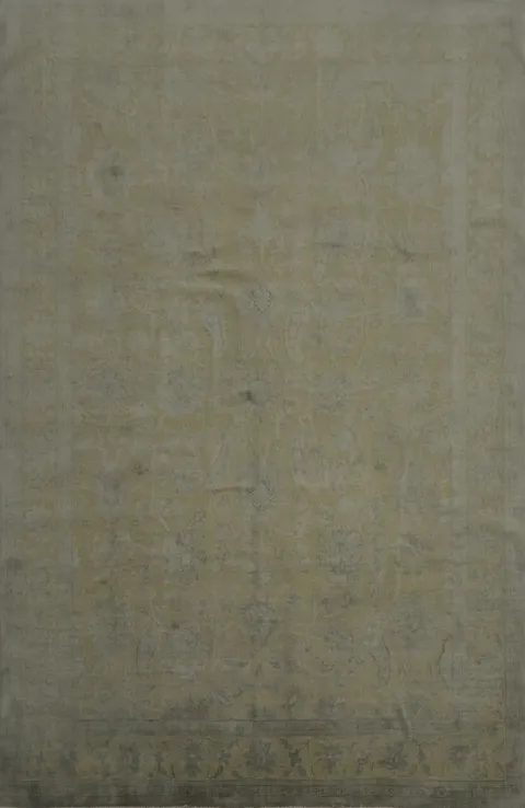 Classic Gray and Green Area Rug with Delicate Distressed Design 9x12