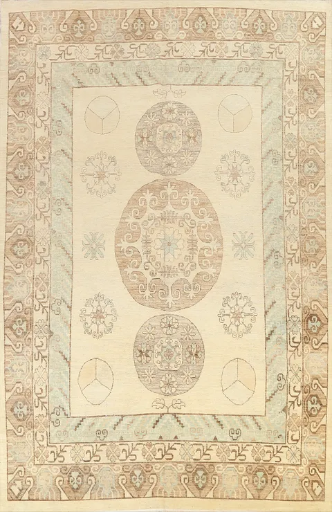 Vegetable Dye Geometric Khotan Oriental Area Rug 9x12
