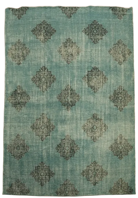 Vintage-Inspired Teal Blue Distressed Hand-Knotted Rug 8x11 ft