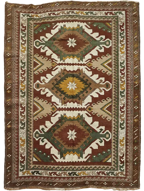 Natural Dye Geometric Anatolian Oriental Area Rug 6x7