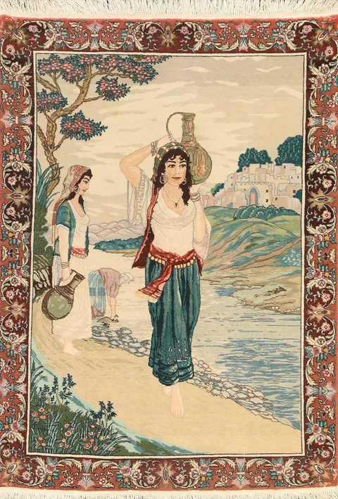 Antique Tableau Tabriz Persian Area Rug 3x4