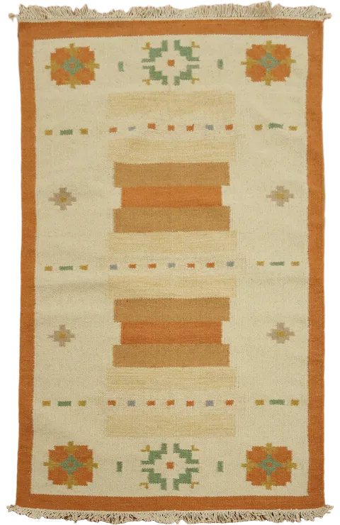 Stylish handwoven rug with unique symmetrical motifs 4x6