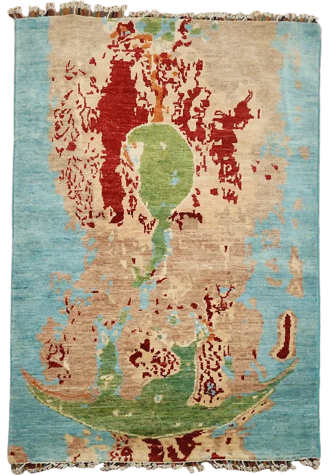 Unique Abstract Design Rug with Vibrant Earth Hues 3x5