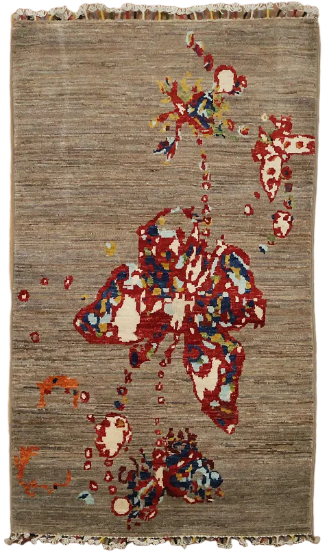 Modern Abstract Oriental Area Rug 3x4