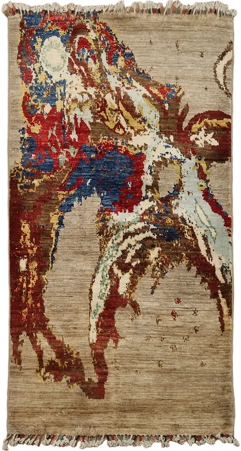 Contemporary Abstract Oriental Area Rug 3x4