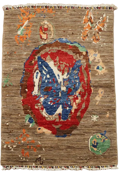 Contemporary Abstract Oriental Area Rug 3x4