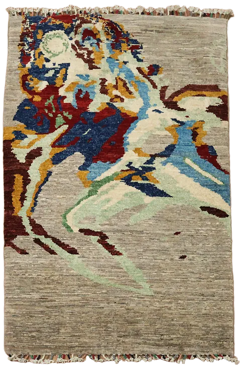 Modern Abstract Oriental Area Rug 3x4
