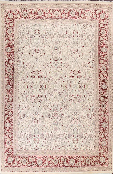 Intricately Designed Oriental Rug Featuring Red and Ivory Tones 9x12