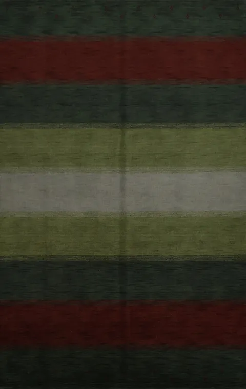 Elegantly Striped Gabbeh Area Rug with Deep Greens and Rich Reds 7x10