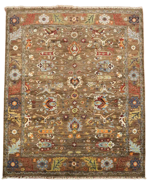 Premium Quality Traditional Rug with Warm Brown and Tribal Design Motif 8x10 ft
