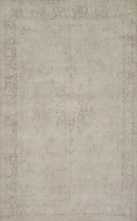 Subtle Muted Antique Distressed Timeless Beige Persian Border Rug 6x9