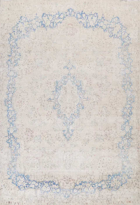 Muted Distressed Kerman Persian Wool Rug 10x12