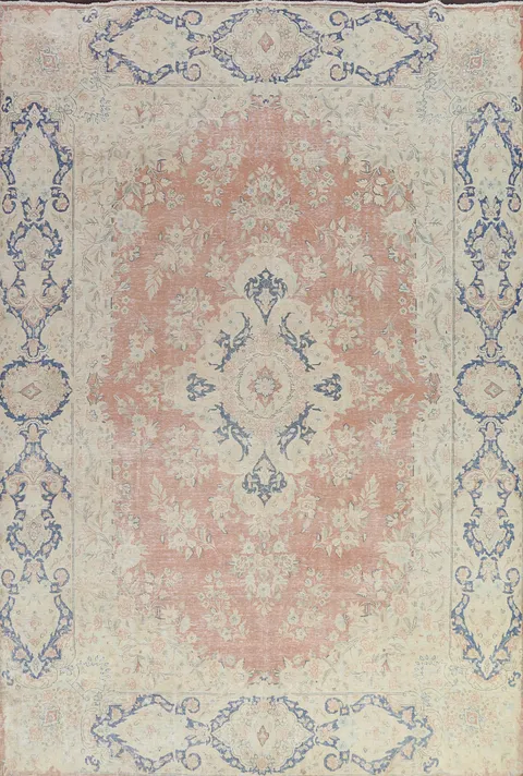 Muted Distressed Kerman Persian Area Rug 10x13