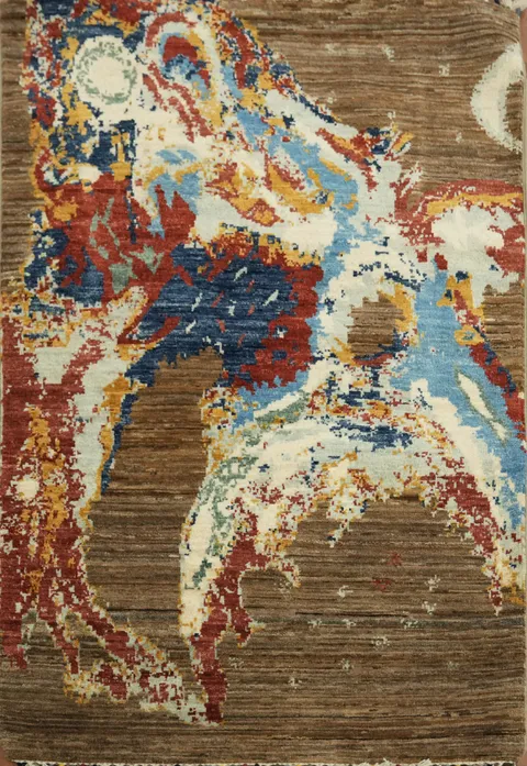 Vibrant Abstract Design Rug with Earthy and Colorful Tones 3x4