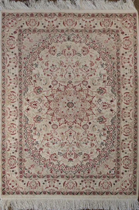 Vegetable Dye Tabriz Silk Handmade Rug 4x6