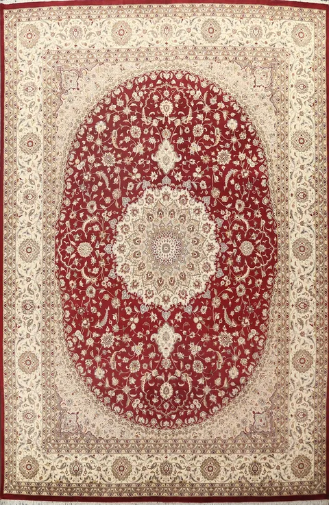 Authentic Oriental Rug in a Stunning Red and Cream Color Palette 9x12