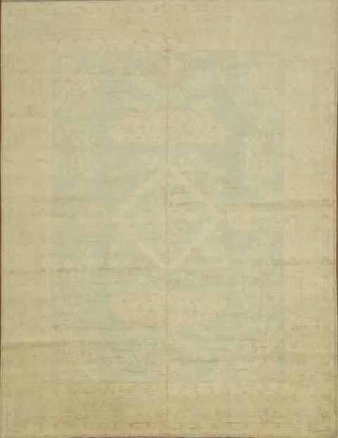 Vegetable Dye Muted Green Oushak Turkish Area Rug 9x12