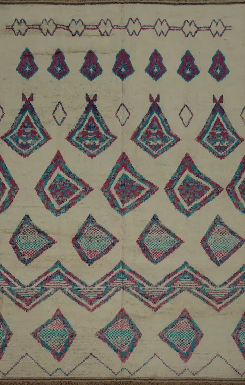 Chic Moroccan Large Area Rug 9x13 with Intricate Diamond Patterns