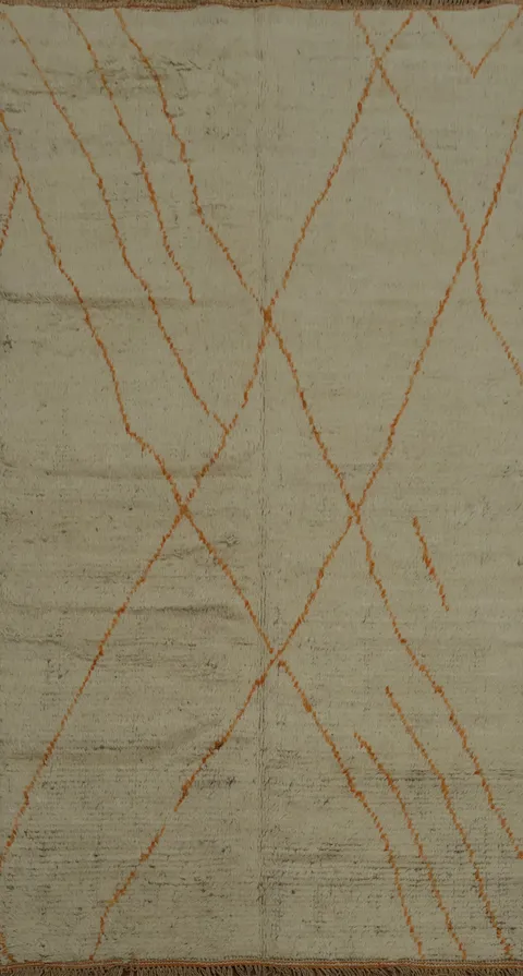 Ivory Moroccan Area Rug 5x9 with Bold and Simple Orange Lines