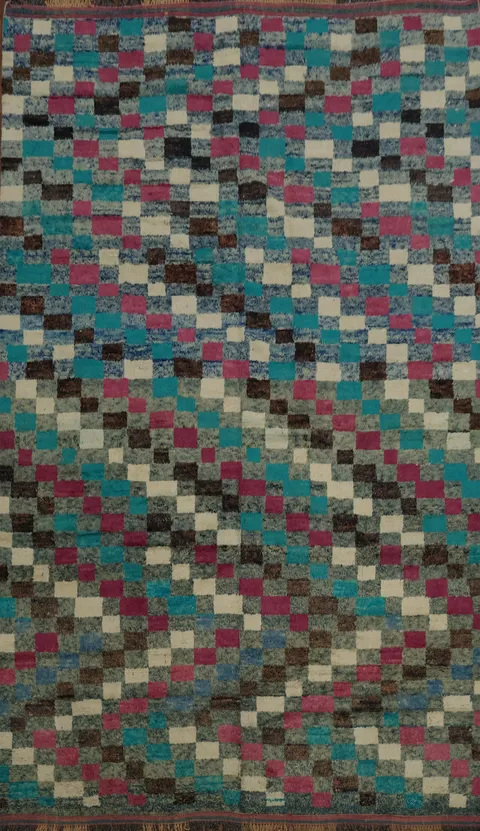 Wool Checkered Moroccan Handmade Rug 10x15