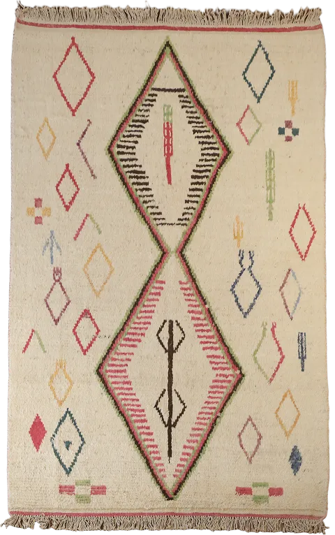 Vivid Symmetry: Unique Geometric Motifs on Neutral Toned Rug 6x9