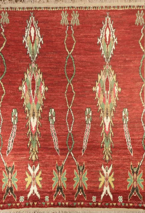 Red Wool Moroccan Area Rug 7x11