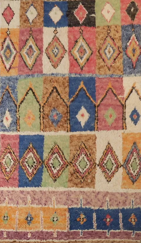 Colorful Moroccan Rug with Diverse Geometric Elements 5'x8'