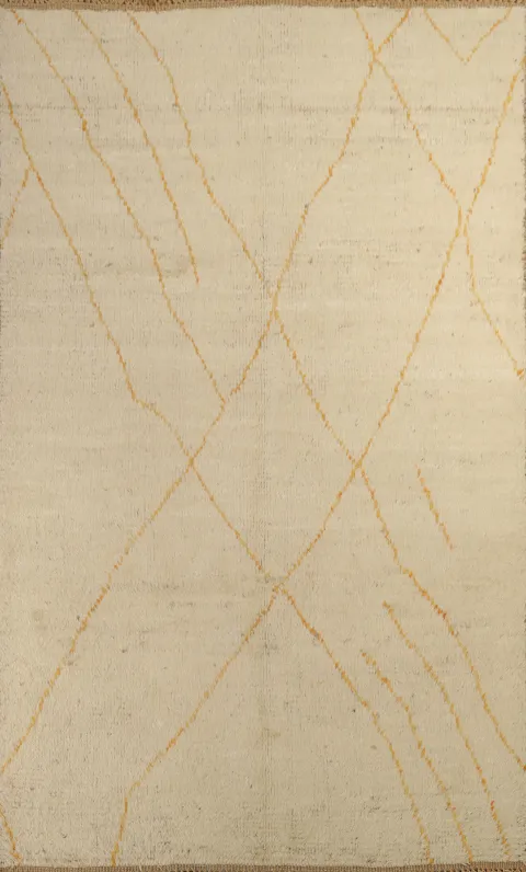 Minimalist Beige Rug with Subtle Orange Line Features 5x8 ft