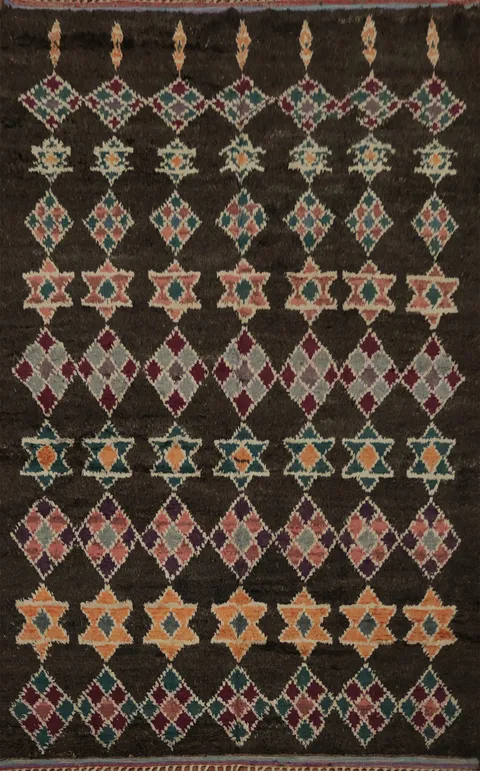 Colorful Star and Diamond Patterned Moroccan Wool Area Rug 8x11