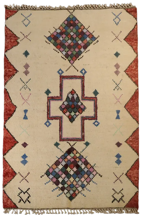 Tribal Artistic Moroccan Handmade ivory and Red Rug 6x9