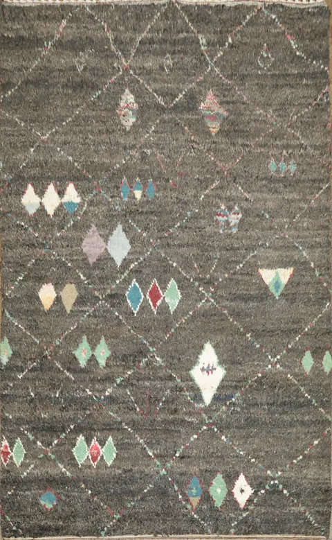 Modern Bohemian Charcoal Rug with Abstract Geometric Designs 6x10 ft