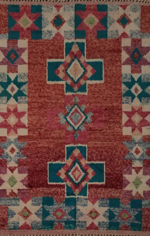 Vibrant Geometric Moroccan Area Rug 8x11 with Bold Color Accents