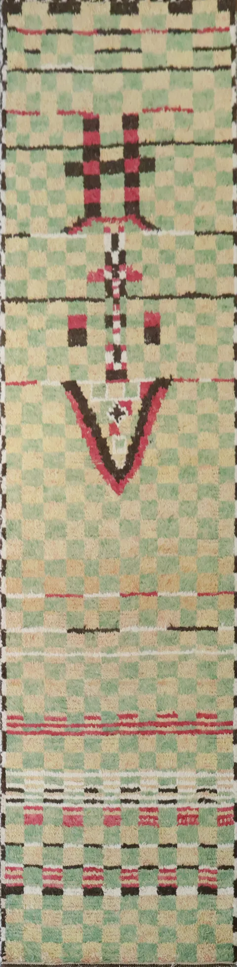 Moroccan Green and Red Runner Rug for Contemporary Spaces 3x12 ft