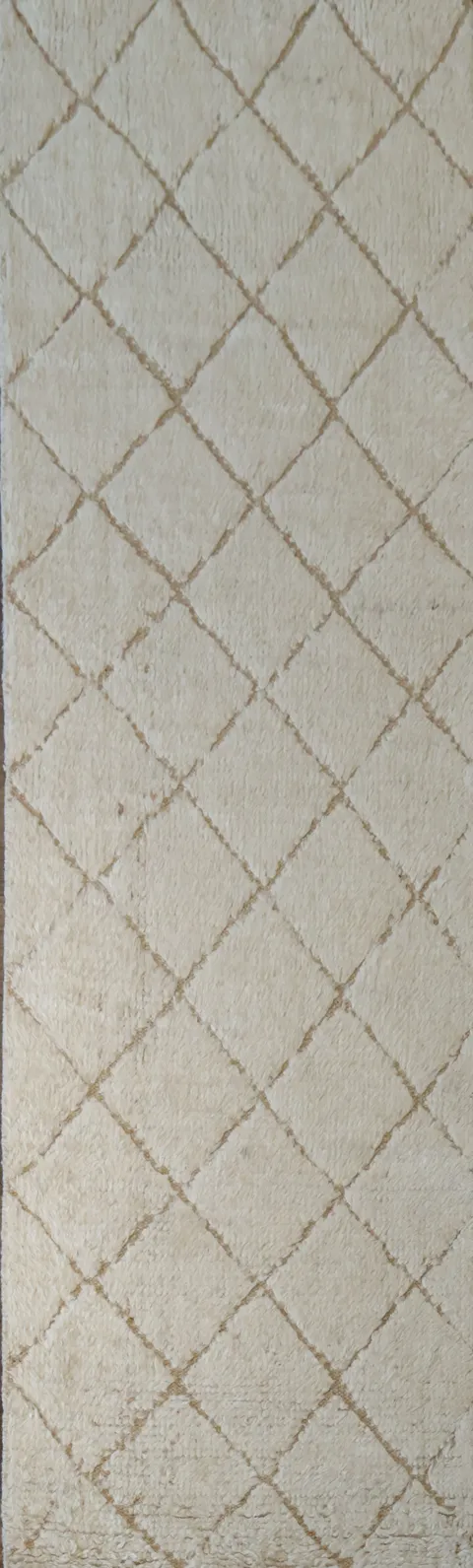 Stylish Textured Moroccan Runner in Cream with Geometric Accents 3x9 ft