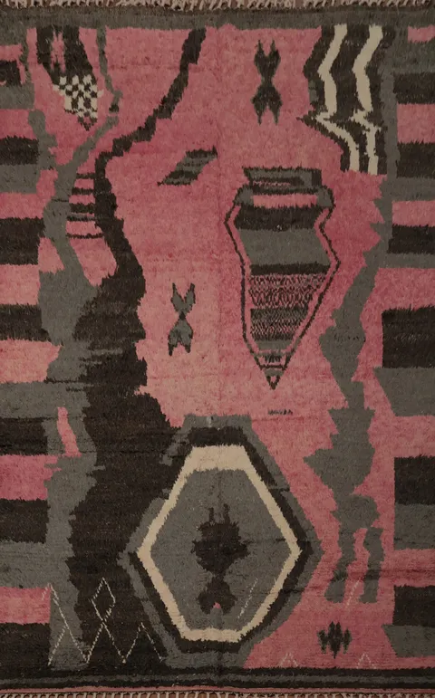 Modern Abstract Artistry in a Pink Geometric Moroccan Area Rug 8x11