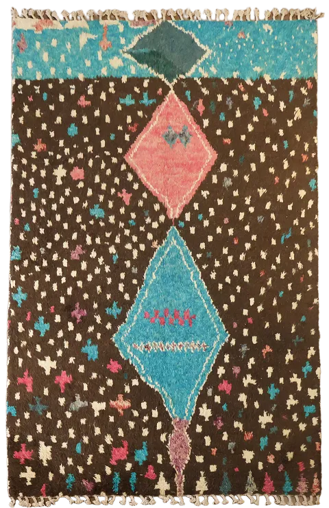 Artistic Boho brown Pink and Aqua Moroccan Abstract Rug 6x9