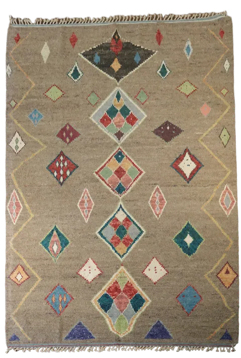 Colorful Diamond Patterned Moroccan Rug for Modern Boho Living Rooms 9x14 ft