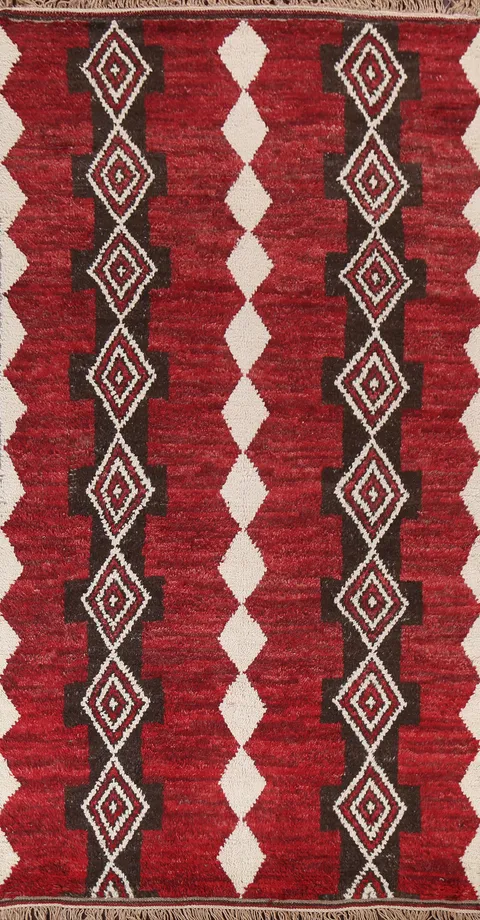 Red Moroccan Wool Area Rug 5x11