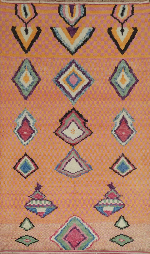 Vibrant Orange and Pink on a Handwoven Moroccan Rug 6'x10'