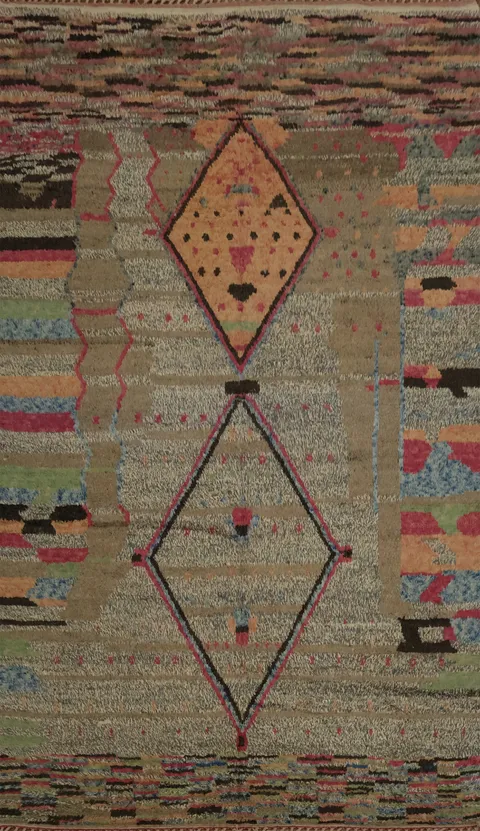 Handmade Moroccan Large Rug 10x15 Features Bold Geometric Design
