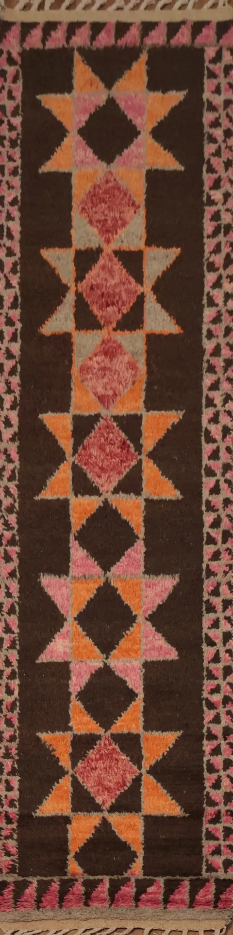 Eclectic Moroccan Runner Rug 2x13 with Warm Color Palette