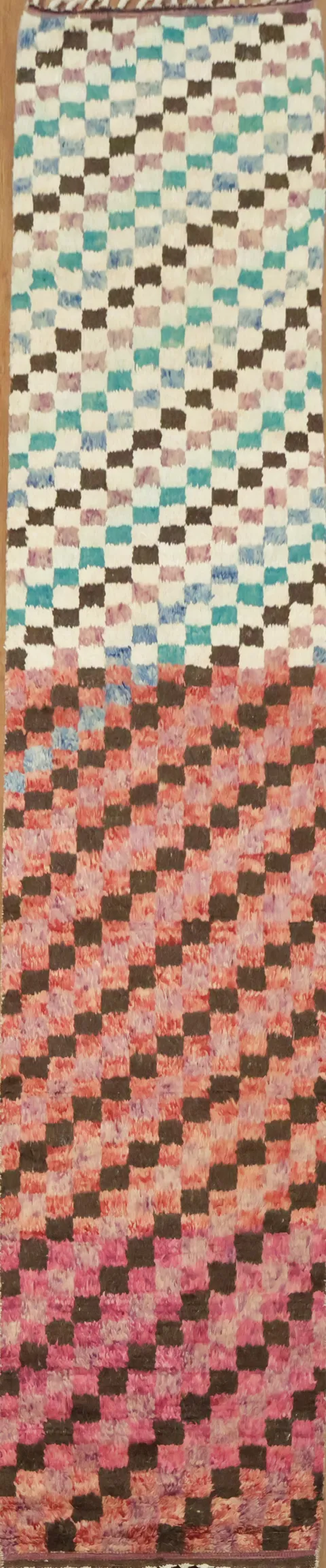 Checkered Moroccan Handmade Runner Rug 3x13