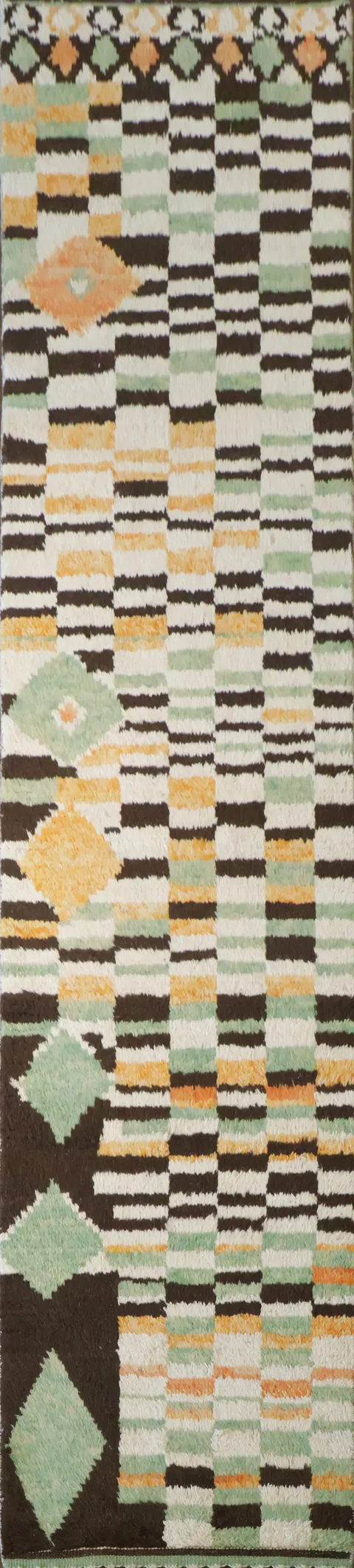 Modern Harmony: Stripes and Diamond Details in Rug Design 3x13 ft