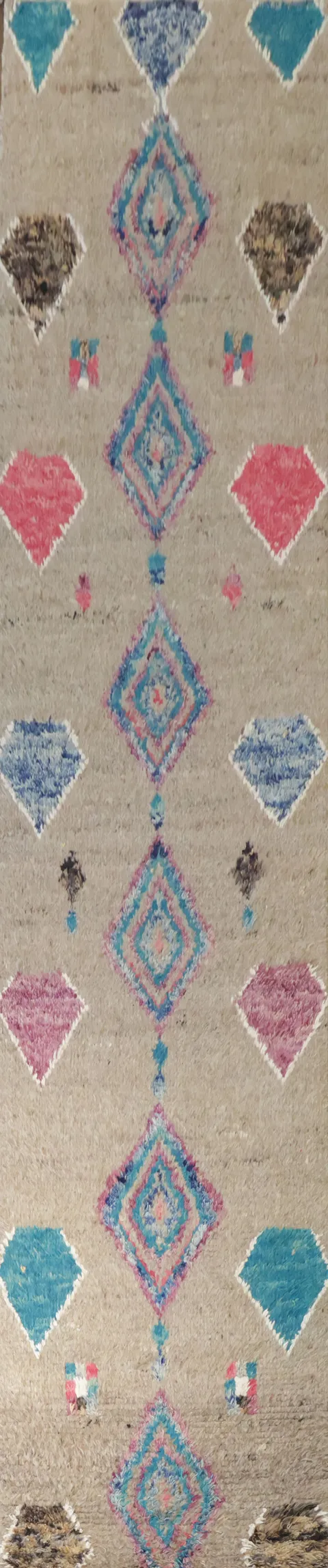 Vibrant Geometric Wool Moroccan Diamond Pattern Long Runner for Hallways