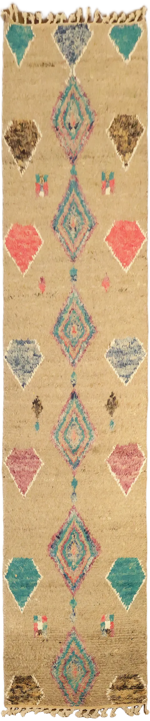 Vibrant Geometric Wool Moroccan Diamond Pattern Long Runner for Hallways