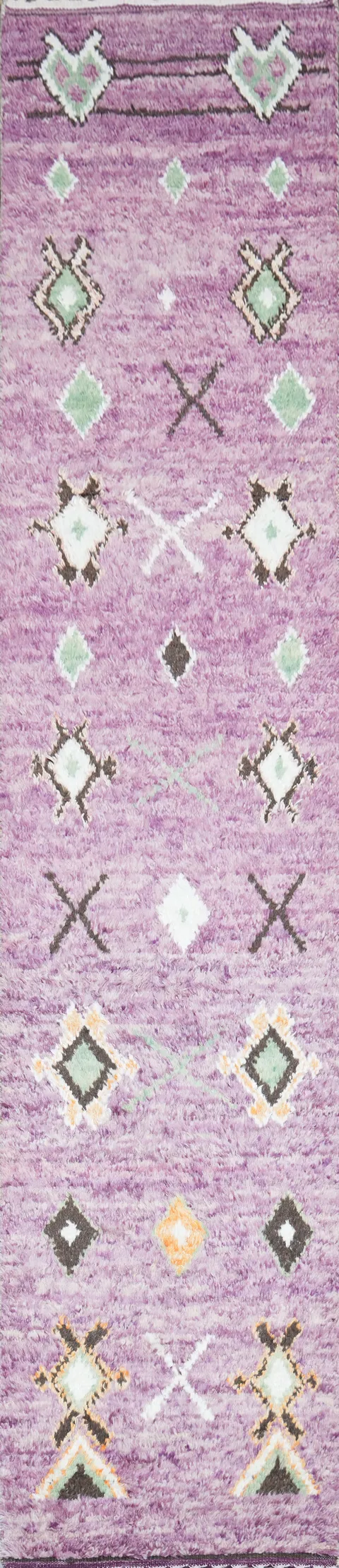 Chic Purple Moroccan Runner with Modern Bohemian Charm 3x13 ft
