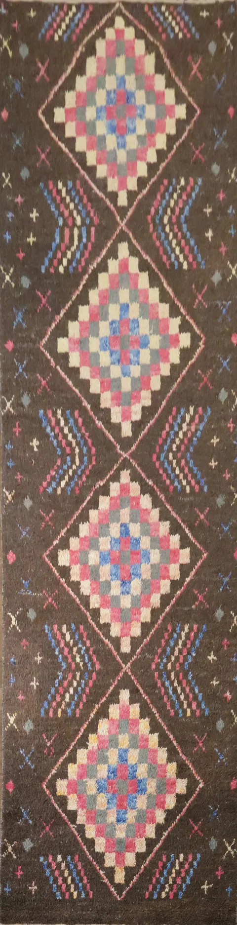 Traditional Style Geometric Brown Moroccan Runner Rug with Cultural Art Appeal 4x16 ft