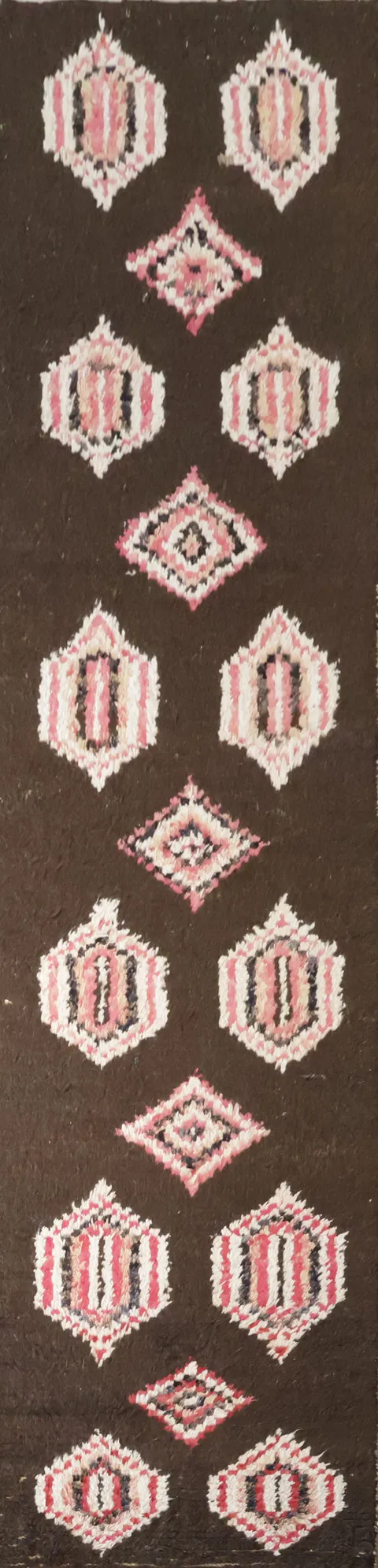 Elegant Dark Brown Runner Rug with Pink and Ivory Accents 2x10 ft