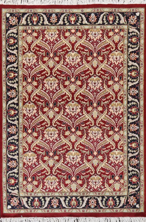 Luxury Red Beige and Black Persian-Style Aubusson Area Rug